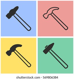 Hammer vector icons set. Black illustration isolated for graphic and web design.