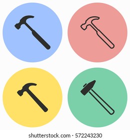 Hammer vector icons set. Black illustration isolated for graphic and web design.