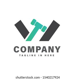hammer in W initial law logo design inspiration