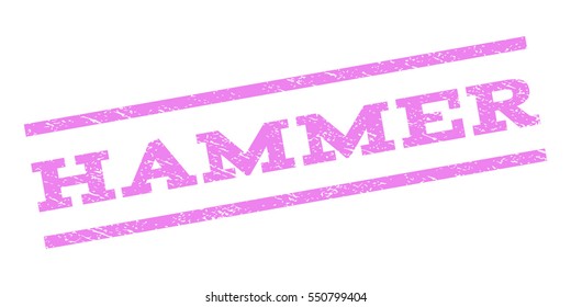 Hammer watermark stamp. Text tag between parallel lines with grunge design style. Rubber seal stamp with unclean texture. Vector violet color ink imprint on a white background.