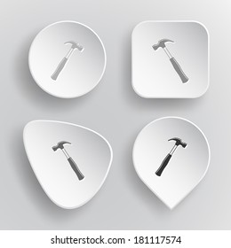 Hammer. White flat vector buttons on gray background.