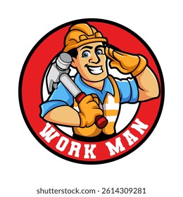 Hammer Wielding Builder Mascot Logo