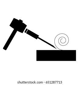 Hammer and wood carpentry icon 