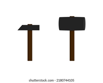 Hammer with wood handle illustration vector flat editable.