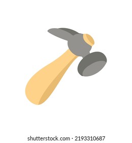 hammer with wooden handle, flat illustration vector