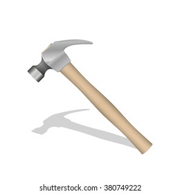 Hammer with wooden handle on a white background