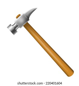 Hammer with wooden hilt isolated on a white background. Vector illustration.