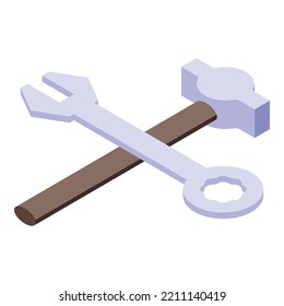 Hammer work key icon isometric vector. Wrench construction. Spanner tool