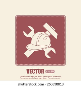hammer and worker hat flat icon