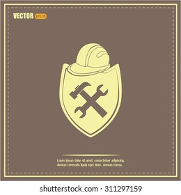 hammer and worker hat flat icon