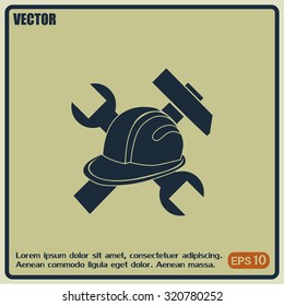 hammer and worker hat flat icon