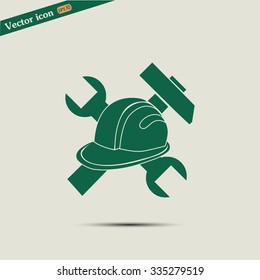 hammer and worker hat flat icon