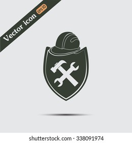 hammer and worker hat flat icon