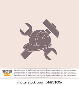 hammer and worker hat flat icon