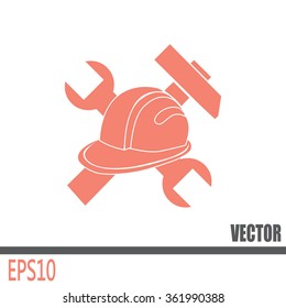 hammer and worker hat flat icon