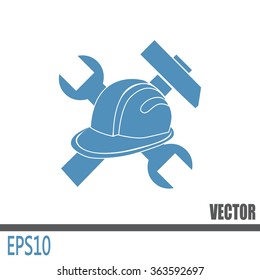 hammer and worker hat flat icon