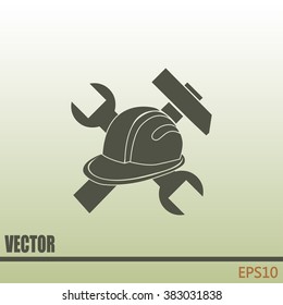 hammer and worker hat flat icon
