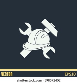 hammer and worker hat flat icon