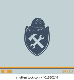 hammer and worker hat flat icon