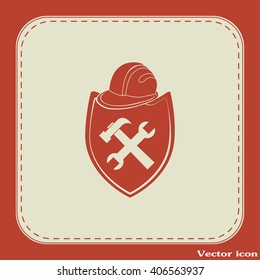 hammer and worker hat flat icon