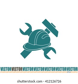 hammer and worker hat flat icon