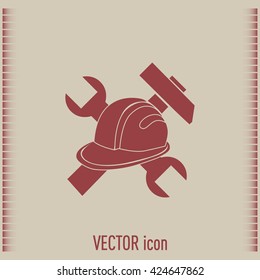 hammer and worker hat flat icon