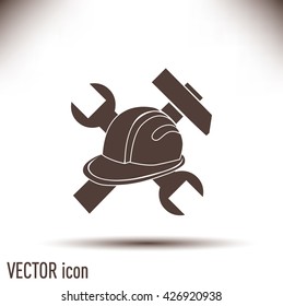 hammer and worker hat flat icon