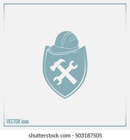 hammer and worker hat flat icon