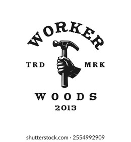 hammer worker vintage logo vector template illustration