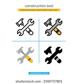 martillo y llave, construcción y herramientas Icon
