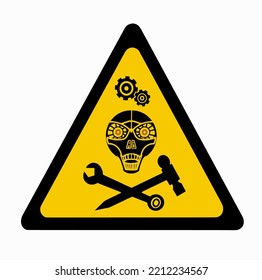 The hammer and wrench are crossed below the robot's skull. Beware of AI robot icon Illustration vector isolated on white background 