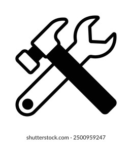 Hammer and wrench crossed, symbolizing tools, maintenance, or construction