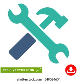 Hammer and Wrench EPS vector icon. Illustration style is flat iconic bicolor cobalt and cyan symbol on white background.