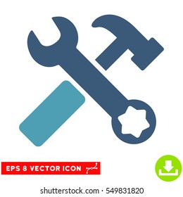Hammer and Wrench EPS vector icon. Illustration style is flat iconic bicolor cyan and blue symbol on white background.