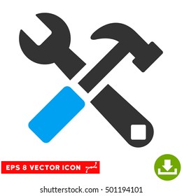 Hammer and Wrench EPS vector pictogram. Illustration style is flat iconic bicolor blue and gray symbol on white background.