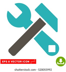 Hammer and Wrench EPS vector pictogram. Illustration style is flat iconic bicolor grey and cyan symbol on white background.