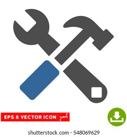 Hammer and Wrench EPS vector pictogram. Illustration style is flat iconic bicolor cobalt and gray symbol on white background.