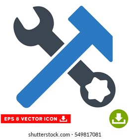 Hammer and Wrench EPS vector pictograph. Illustration style is flat iconic bicolor smooth blue symbol on white background.