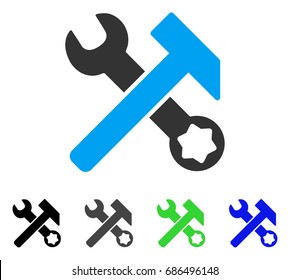Hammer And Wrench flat vector icon. Colored hammer and wrench gray, black, blue, green icon versions. Flat icon style for application design.