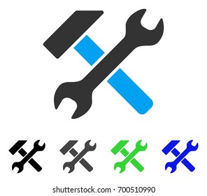 Hammer And Wrench flat vector illustration. Colored hammer and wrench, gray, black, blue, green pictogram versions. Flat icon style for web design.