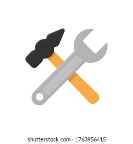 Lámina de martillo y llave, icono de herramientas de trabajo, ilustración vectorial aislada en fondo blanco