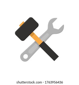 Lámina de martillo y llave, icono de herramientas de trabajo, ilustración vectorial aislada en fondo blanco