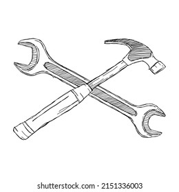 hammer and wrench in the form of a sketch drawing