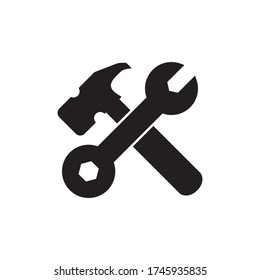 Plantilla de vectores de diseño de iconos de martillo y llave