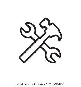 Plantilla de vectores de diseño de iconos de martillo y llave