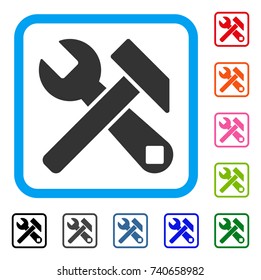 Hammer And Wrench icon. Flat gray iconic symbol inside a light blue rounded square. Black, gray, green, blue, red, orange color versions of Hammer And Wrench vector.