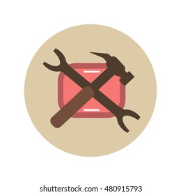 hammer and wrench icon flat, illustration on white background