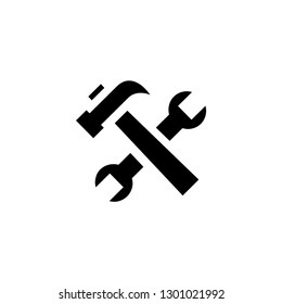 
Hammer And Wrench Icon In Flat Style For App, UI, Websites. Black Icon Vector Illustration.