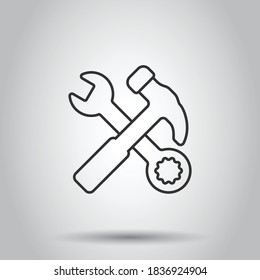 Hammer with wrench icon in flat style. Work instrument vector illustration on white isolated background. Repair equipment business concept.