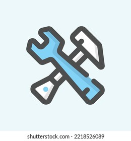  hammer and wrench icon, isolated Labour colored outline icon in light blue background, perfect for website, blog, logo, graphic design, social media, UI, mobile app